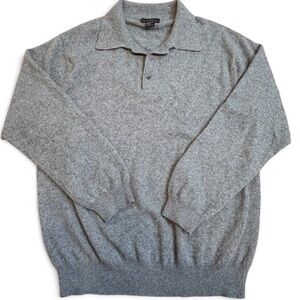 L PureCashmere 2-Ply Cashmere Polo Sweater Heather Grey Old Money XL